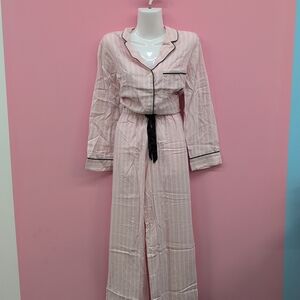 Victoria's Secret Flannel Long Pajama Set Size XS Pink Stripes